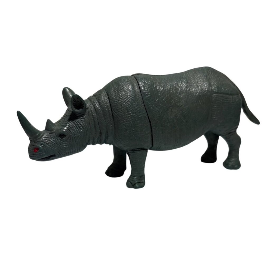 Green Plastic Rhino Figurine Wildlife Animal Toy 6" x 2.5"